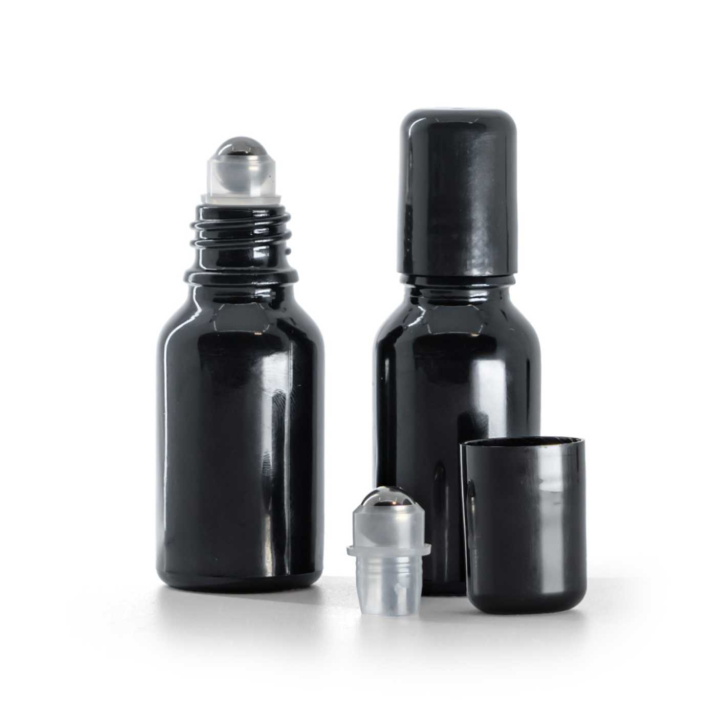 Flacon en verre noir brillant roll-on 15 ml