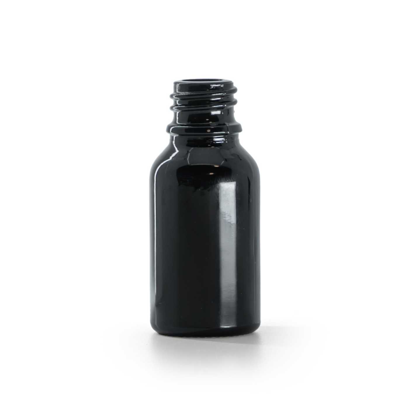 Butelka szklana apteczna, czarna błyszcząca, 15 ml, taca, 156 szt.