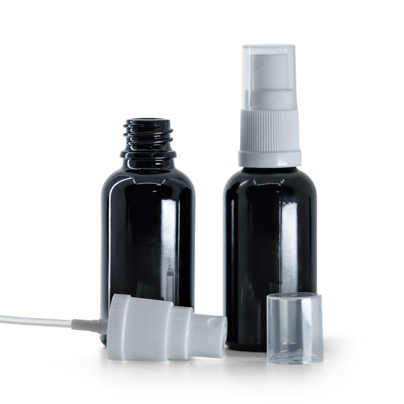 Flacon en verre, Noir Brillant, Vaporisateur Blanc, 30 ml