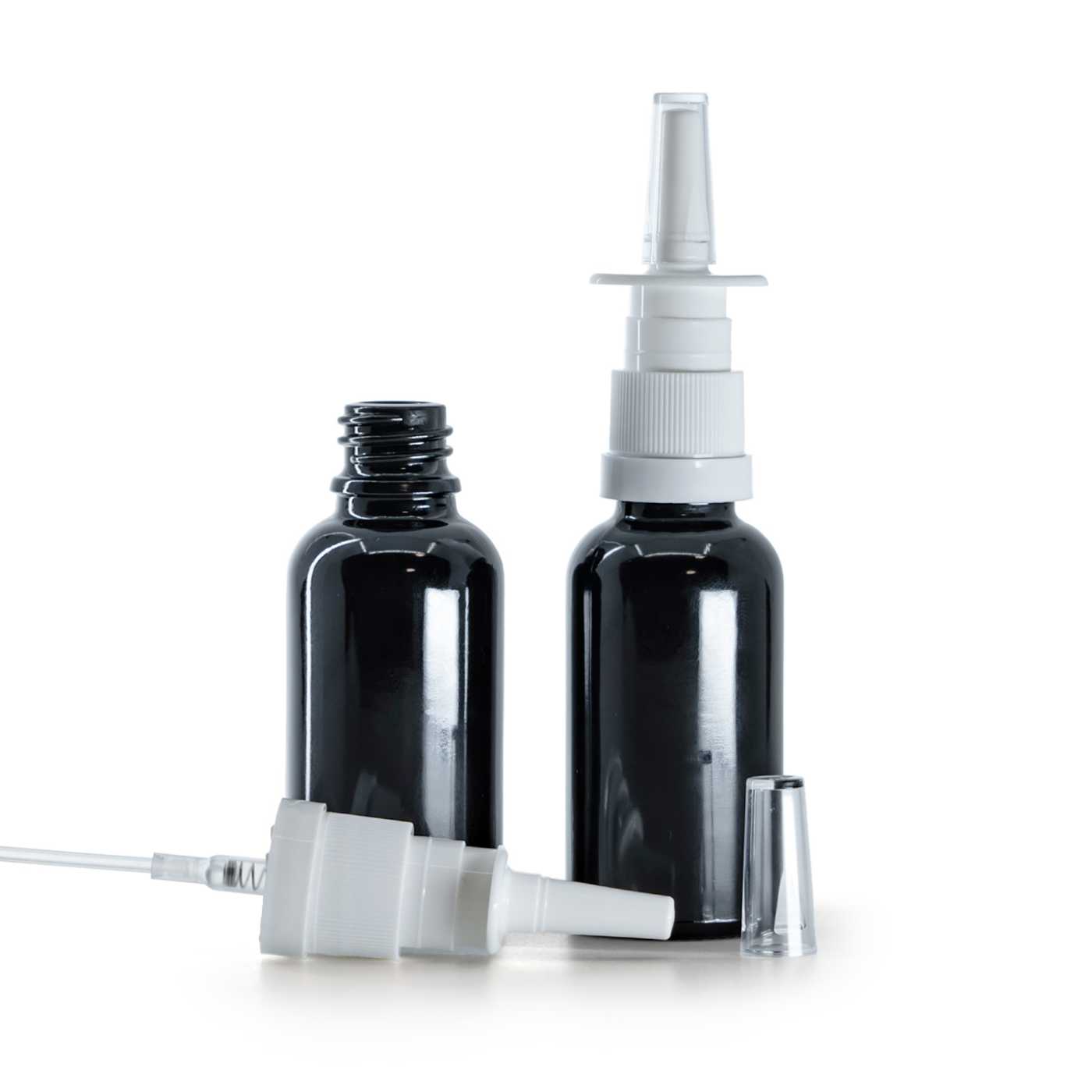 Üvegpalack, fényes fekete, orrspray, 30 ml