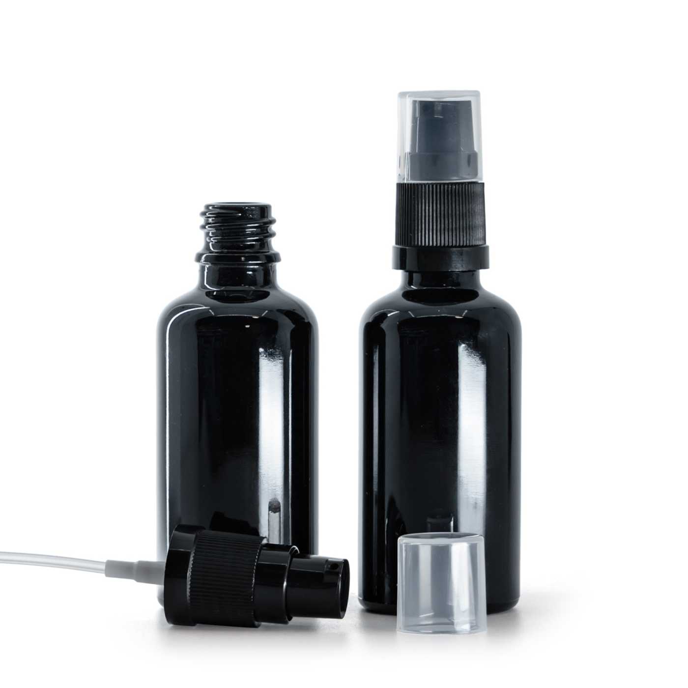 Fényes fekete üvegpalack, krémpumpa, 50 ml