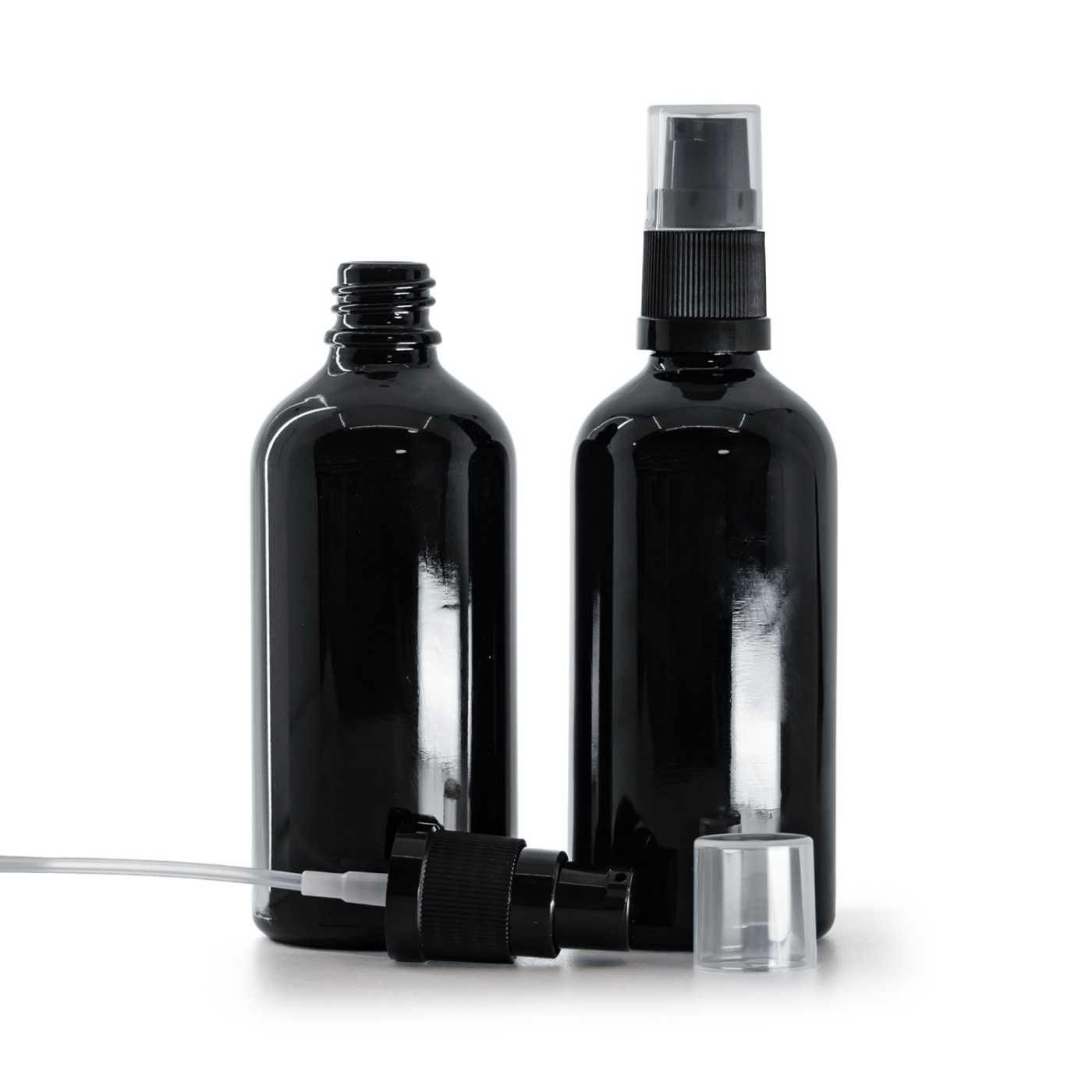 Butelka szklana, czarna błyszcząca, pompka do kremu, 100 ml