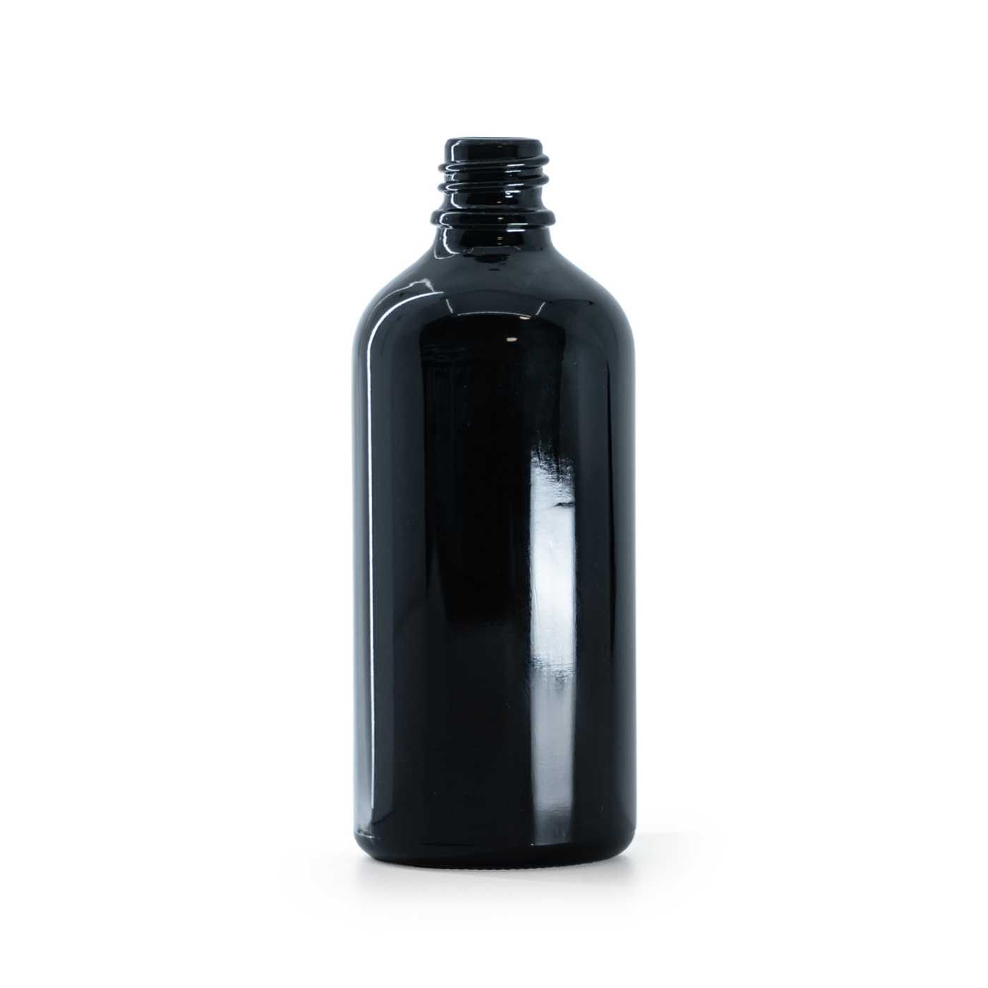 Butelka szklana apteczna, czarna błyszcząca, 100 ml, taca, 70 szt.