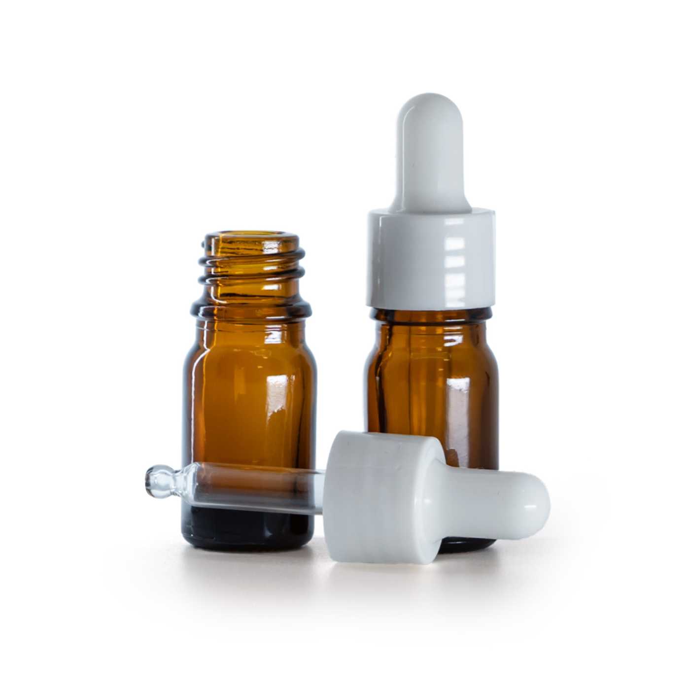 Flacon en verre ambré avec pipette blanche brillante, 5 ml