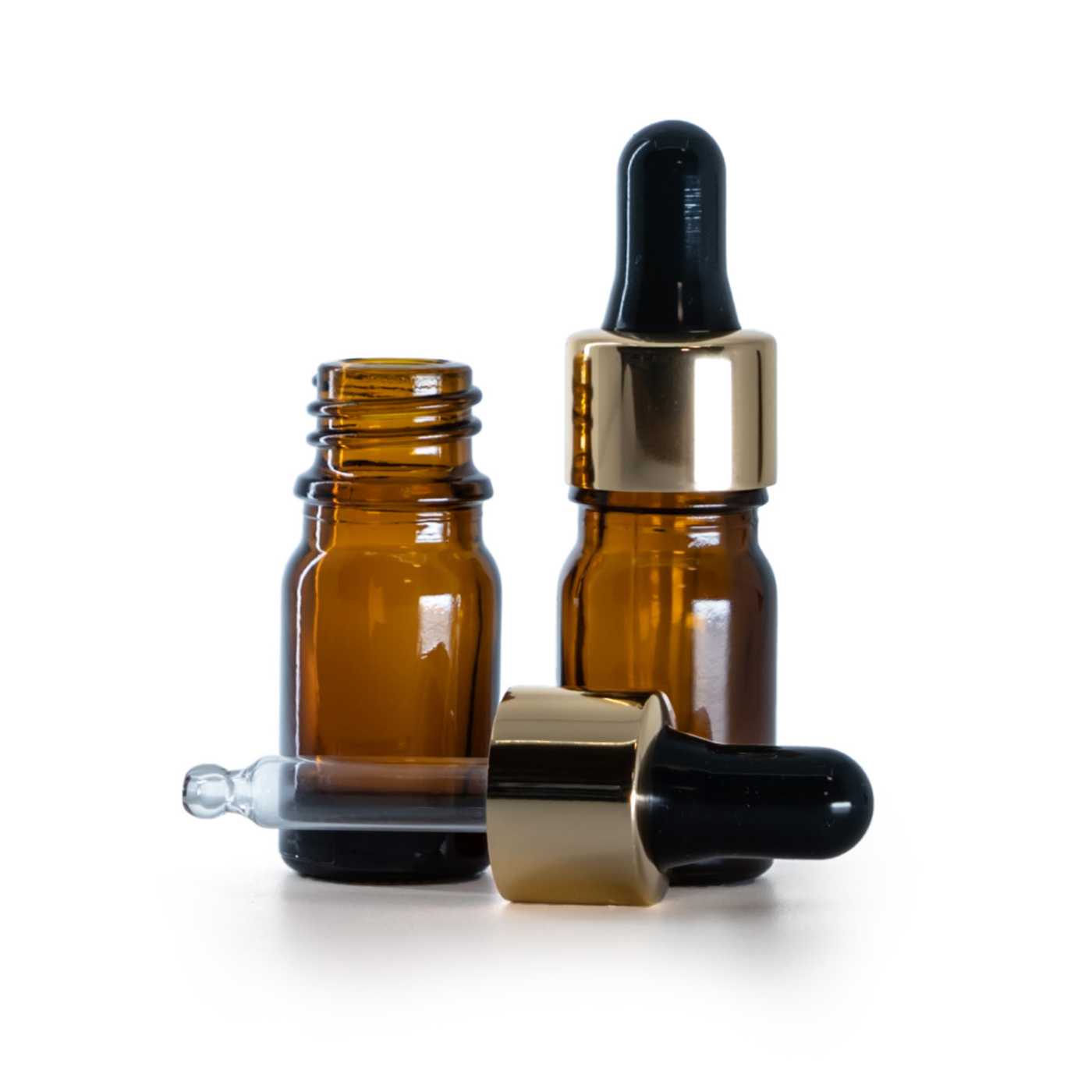 Butelka szklana apteczna, brązowa, czarno-złoty kroplomierz, 5 ml