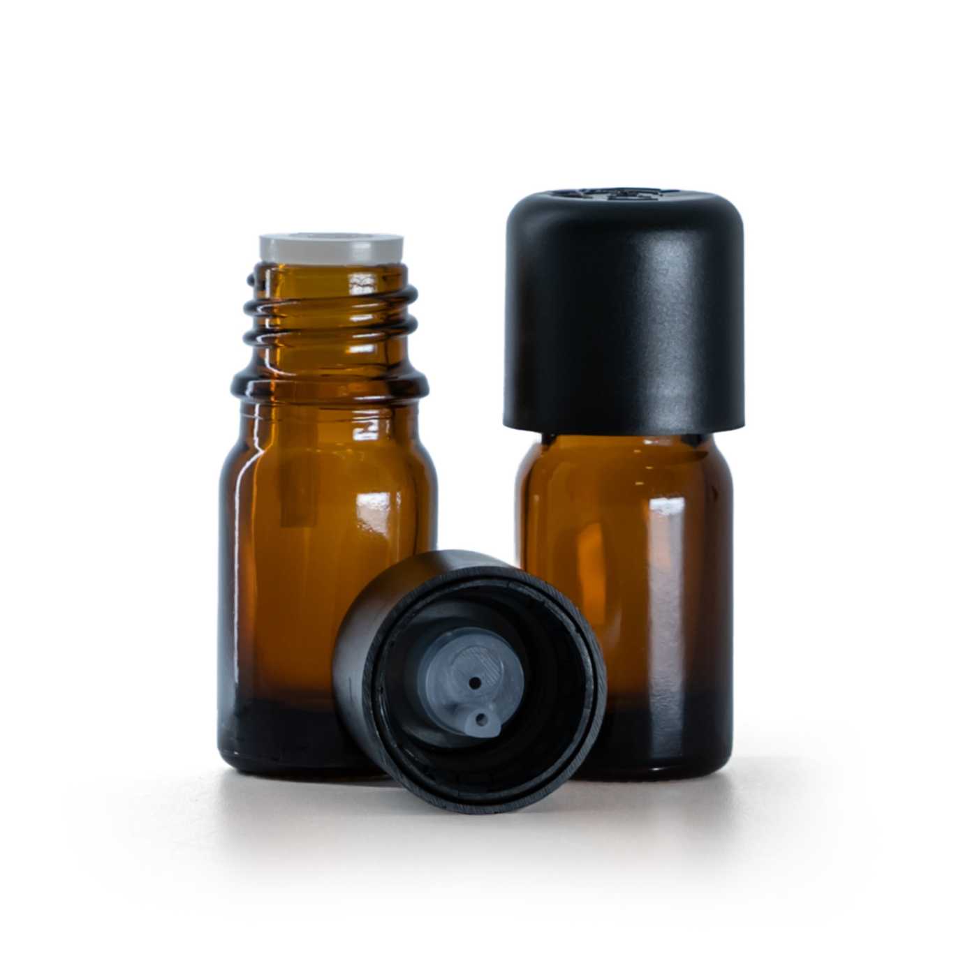 Butelka szklana apteczna, czarna nakrętka z zabezpieczeniem, 5 ml