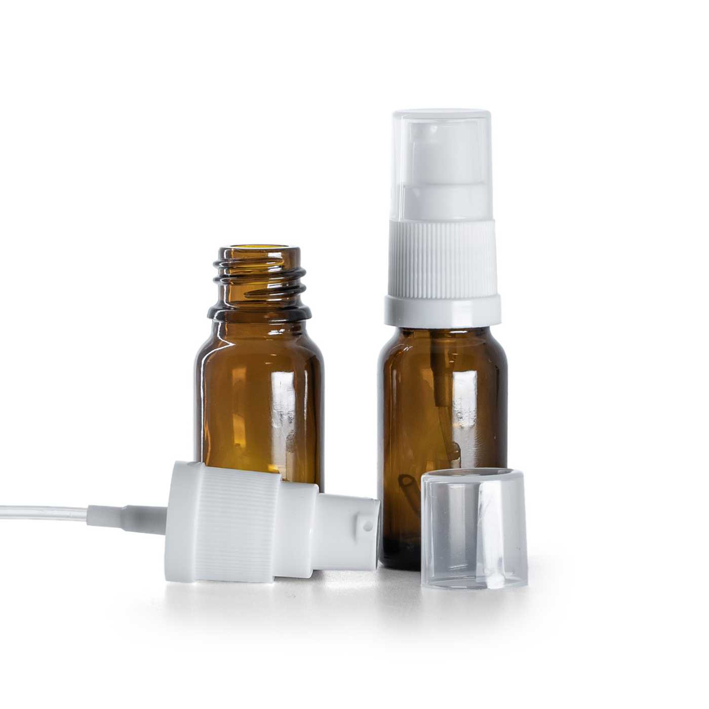Butelka szklana apteczna, brązowa, biały dozownik, 10 ml