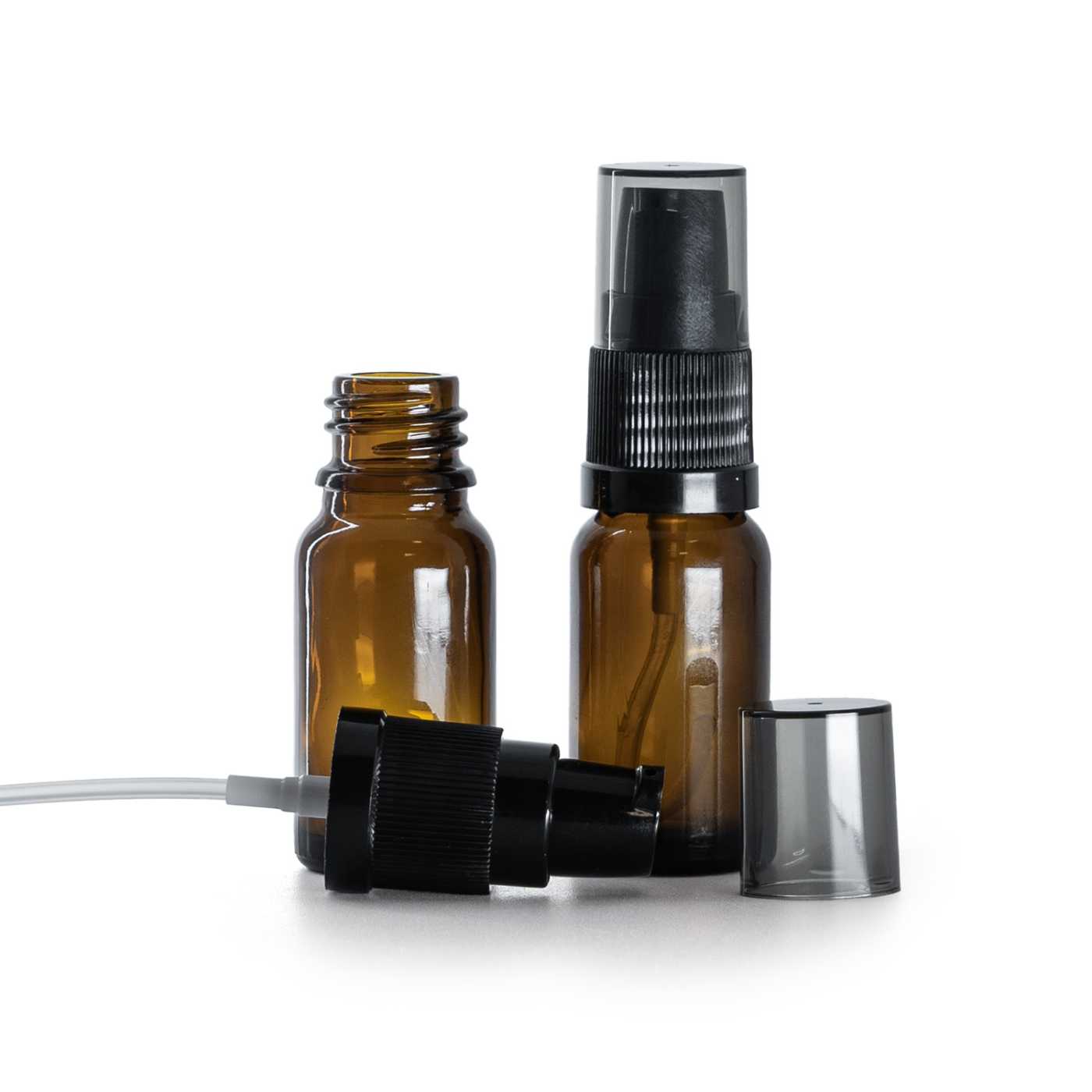 Flacon en verre brun, distributeur de crème avec surcapuchon fumé, 10 ml