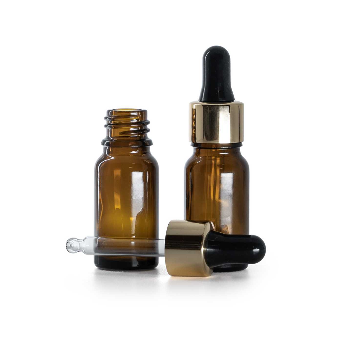 Sklenená fľaška, liekovka, čierno-zlaté kvapátko, 10 ml