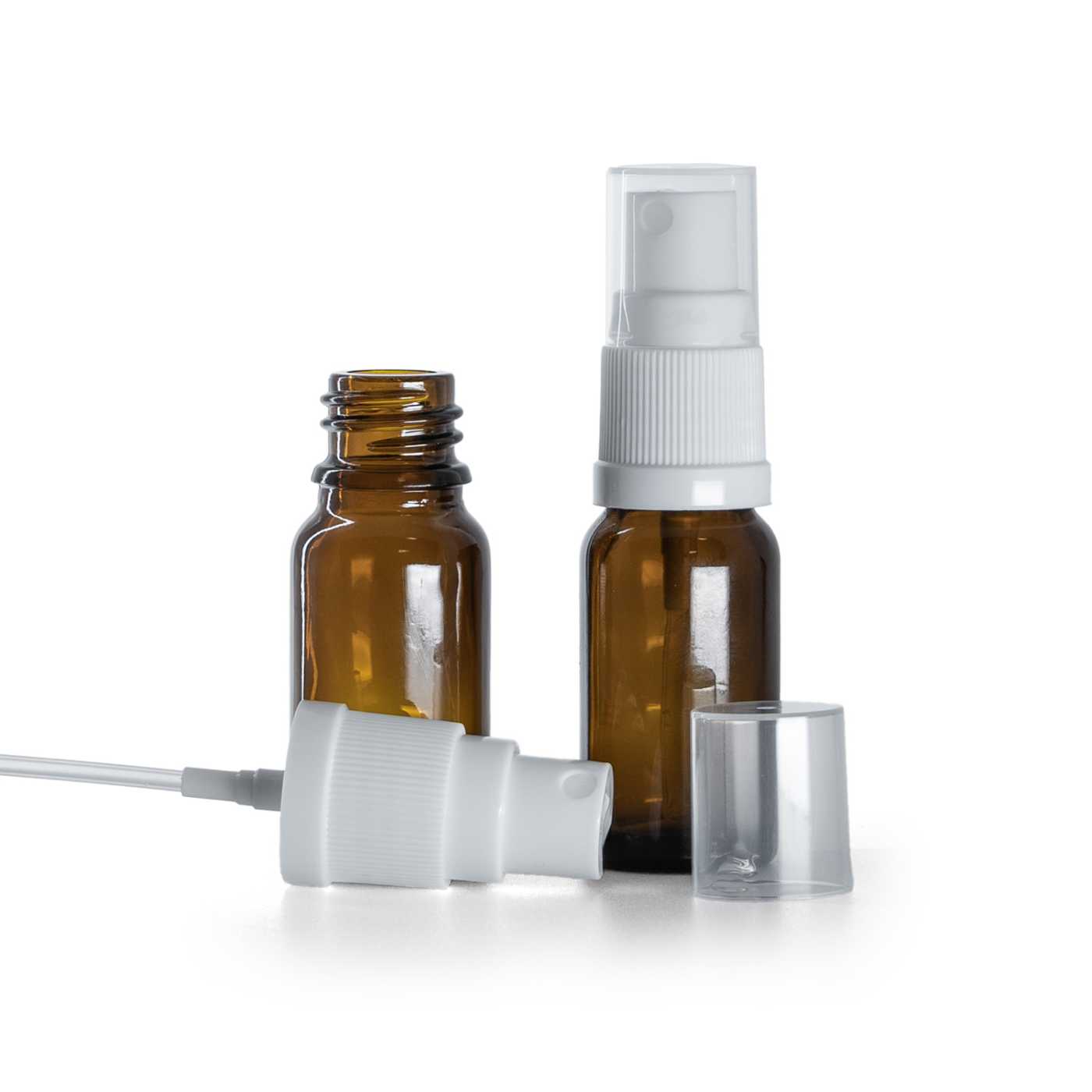 Flacon en verre ambré avec pompe spray blanche 10 ml