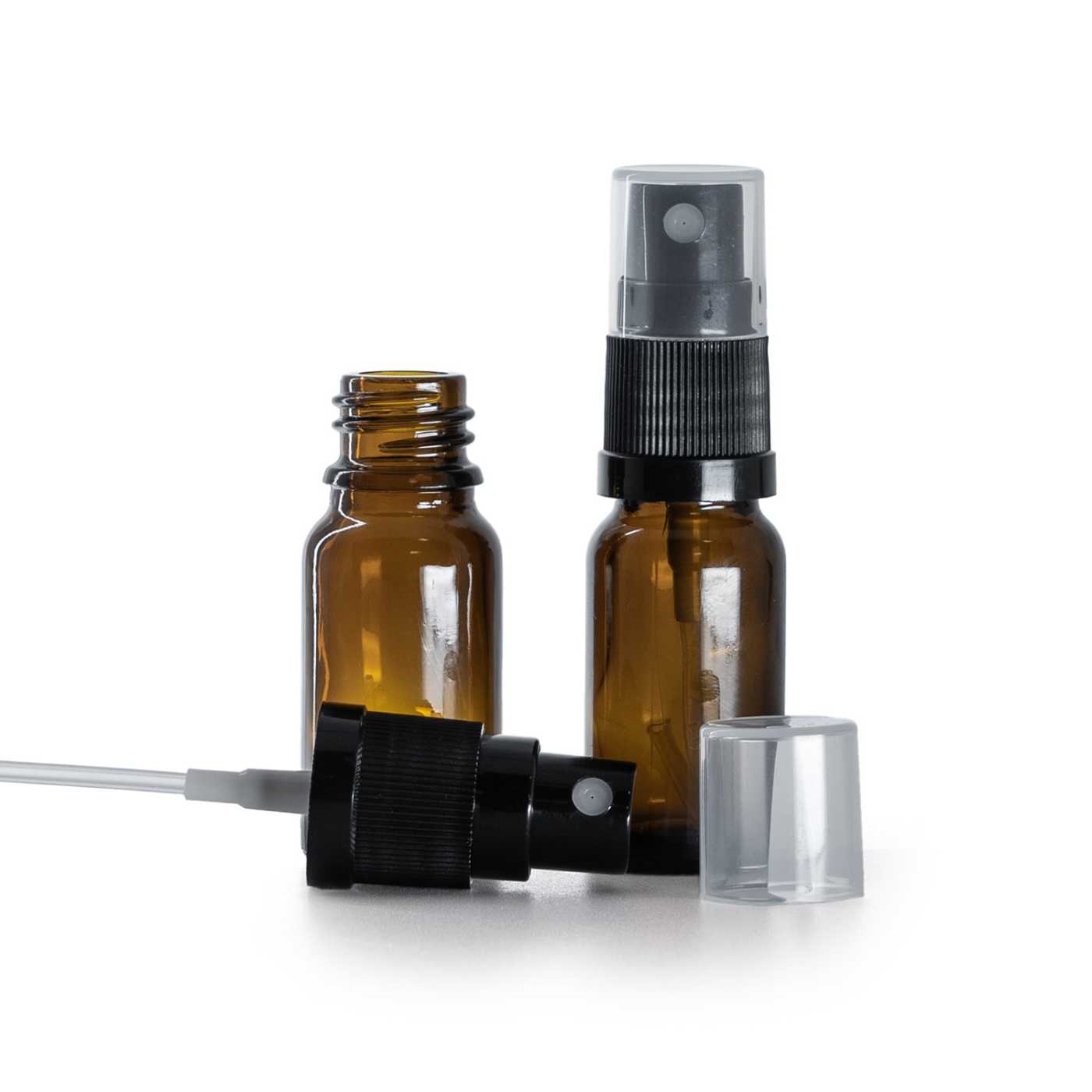 Sklenená fľaška, liekovka, čierny rozprašovač, 10 ml