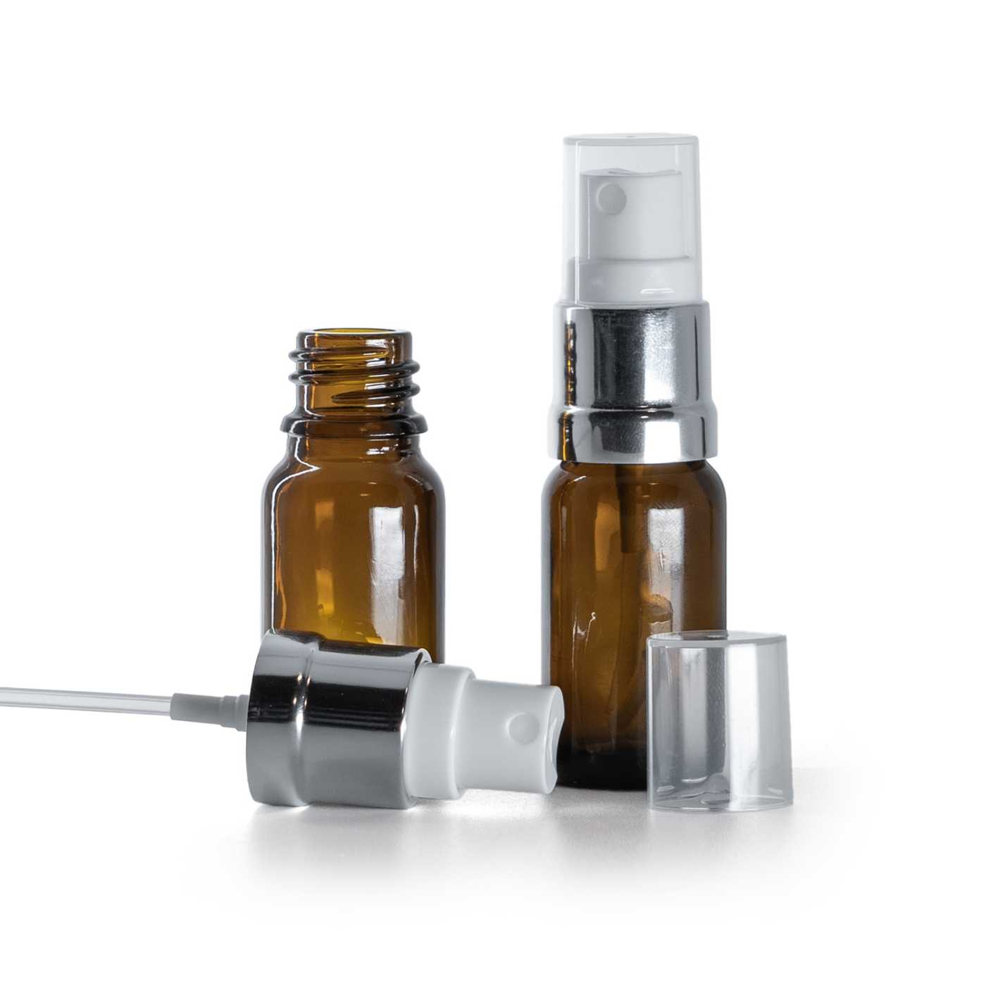 Butelka szklana, apteczna, biało-srebrny atomizer, 10 ml