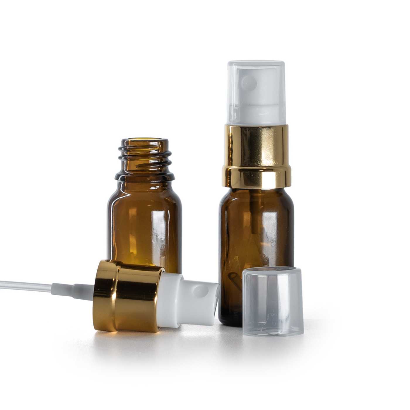 Sklenená fľaška, liekovka, bielo-zlatý rozprašovač, 10 ml
