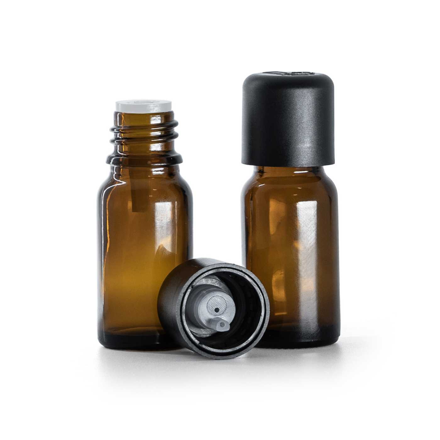 Amber Glass Bottle, Black Tamper Evident Safety Cap & Dropper 10 ml