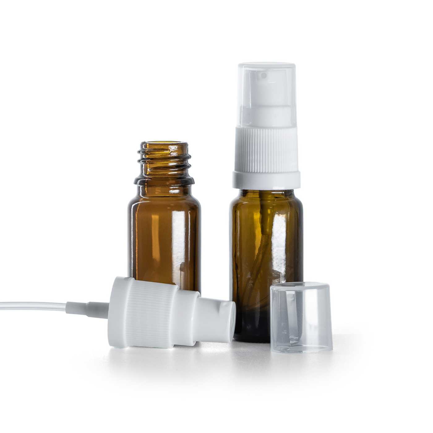 Butelka szklana apteczna typ B, wysoka, biały dozownik, 10 ml