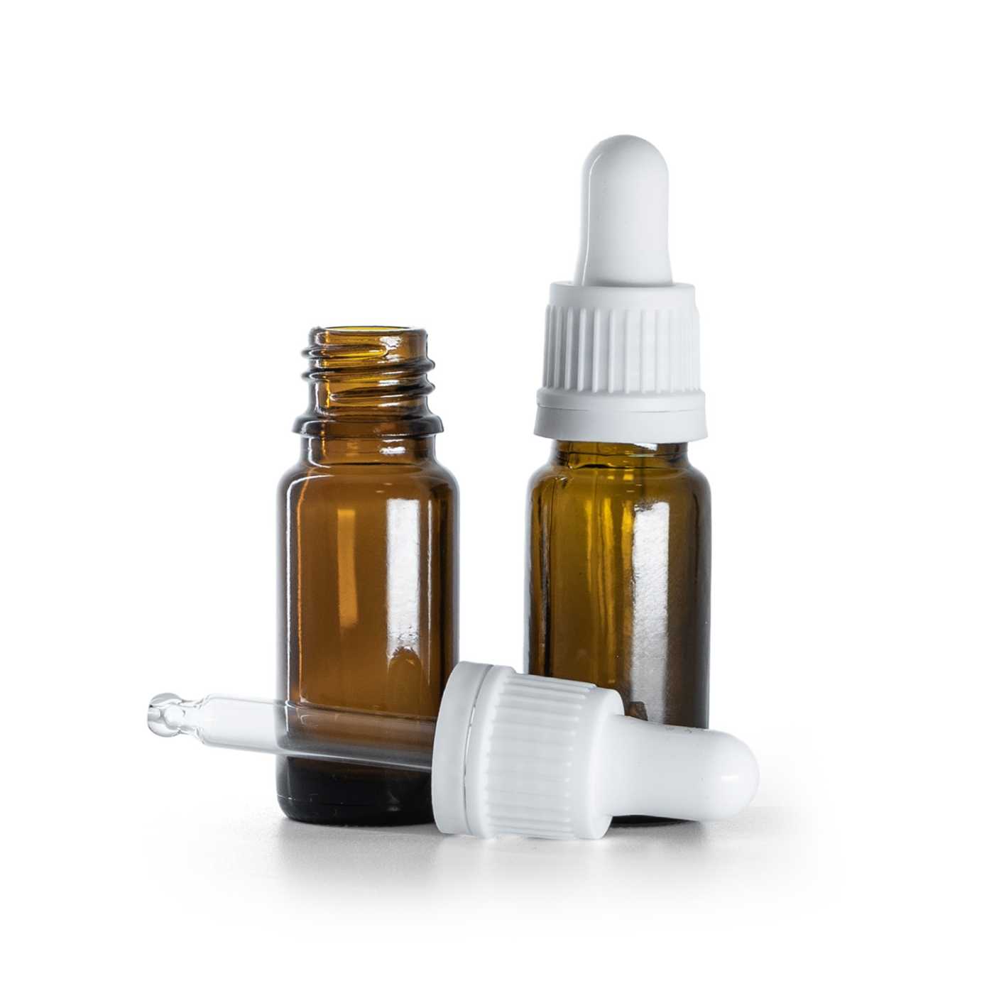 Szklana butelka apteczna typ B wysoka, biały kroplomierz, 10 ml
