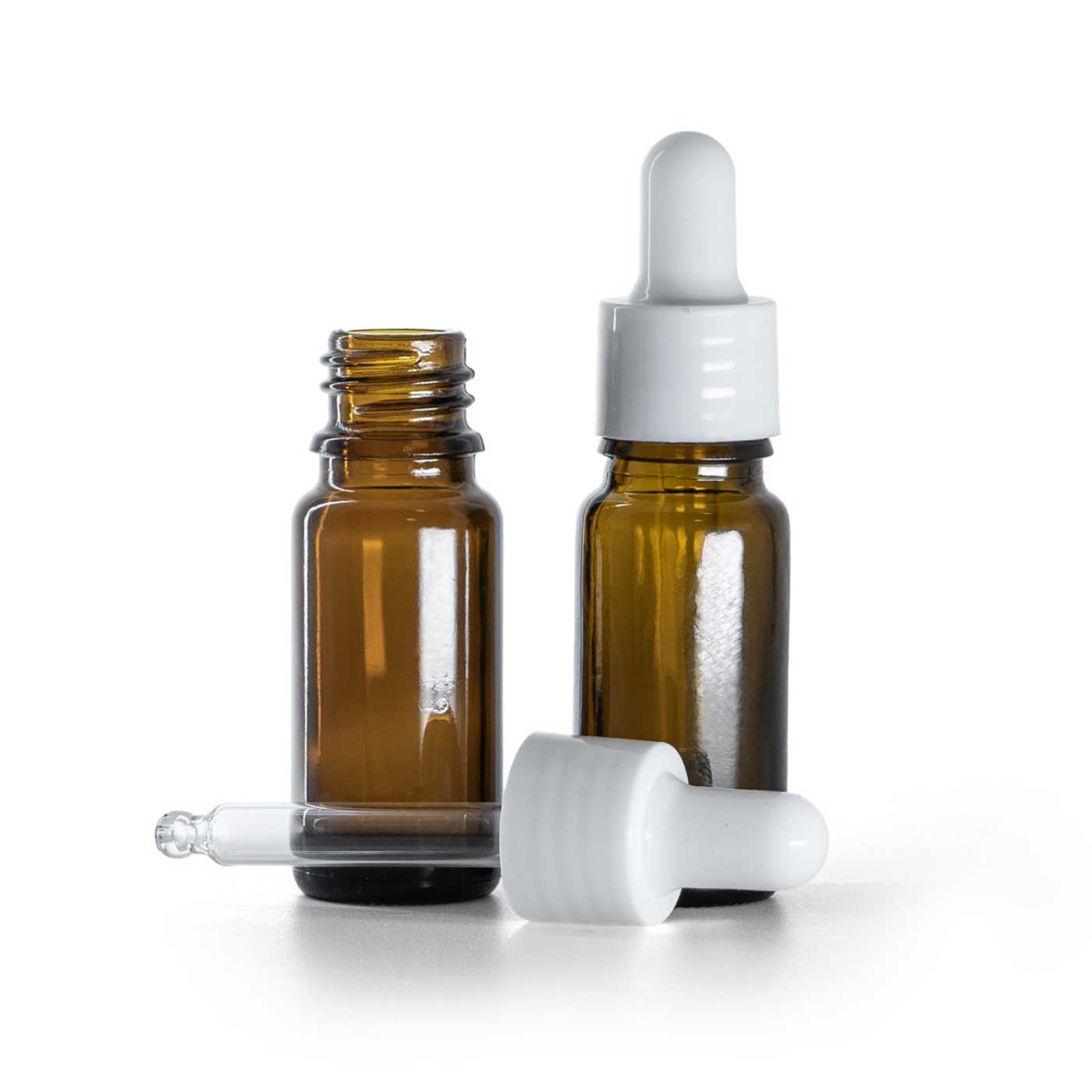 Szklana butelka apteczna typ B, wysoka, biały błyszczący kroplomierz, 10 ml