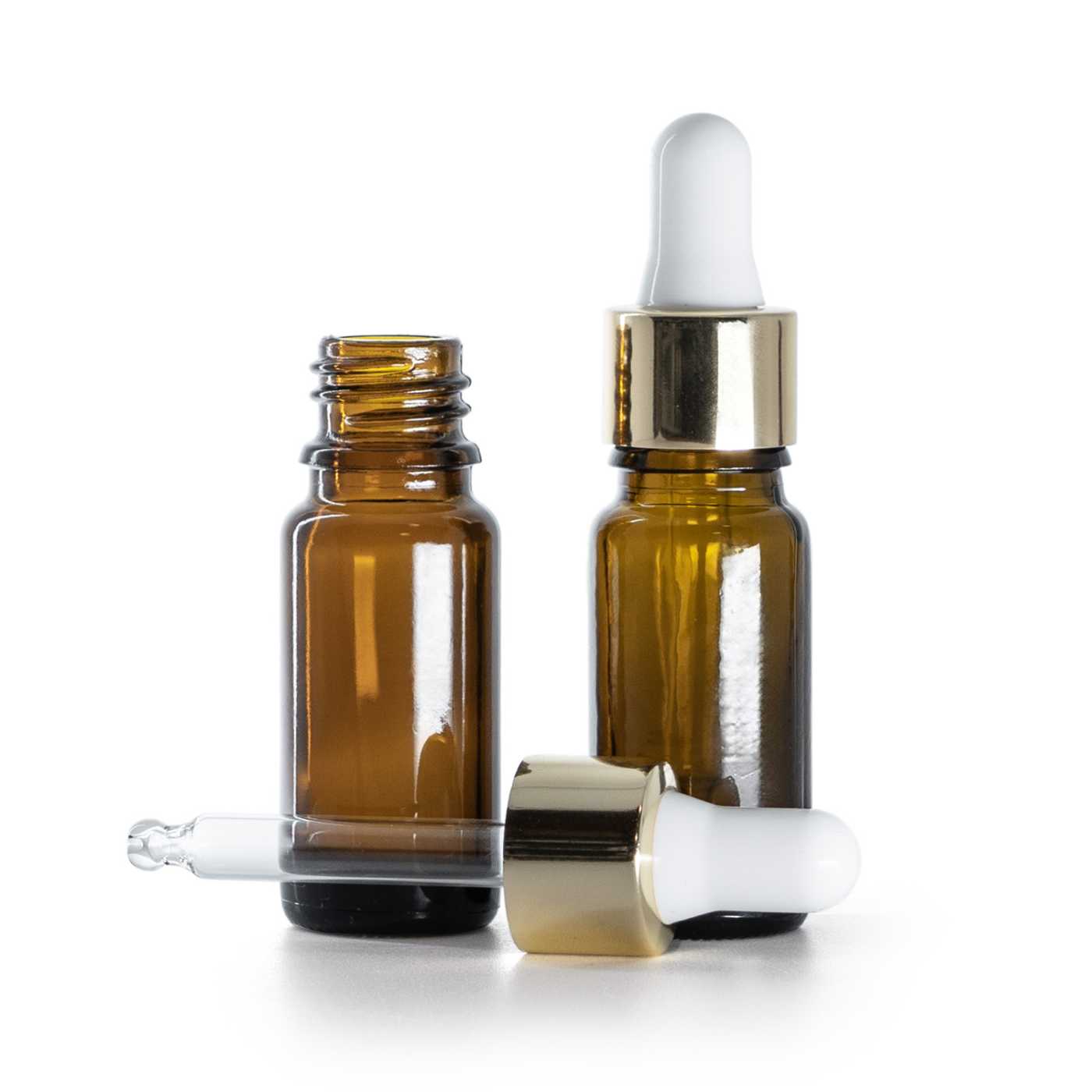 Butelka szklana apteczna typ B, wysoka, biało-złoty kroplomierz, 10 ml