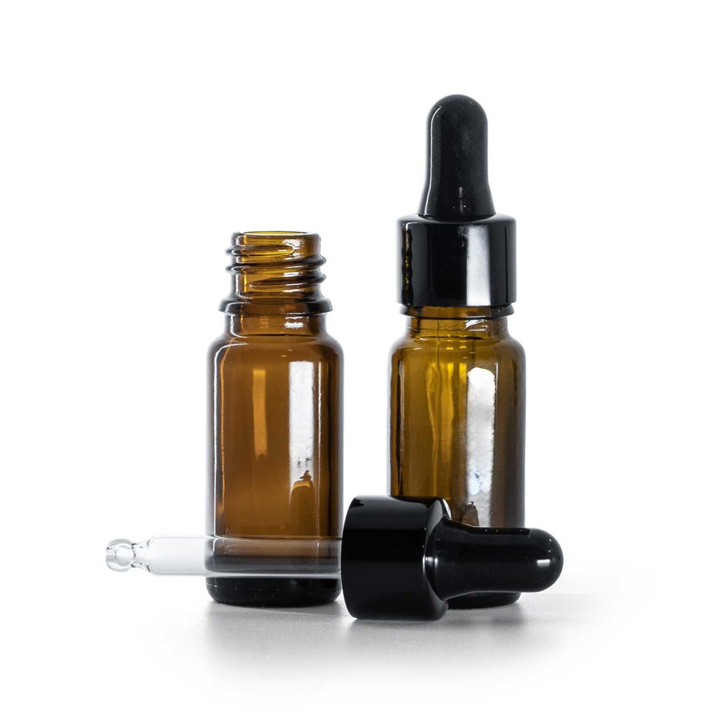 Butelka szklana apteczna typ B, wysoka, czarny błyszczący kroplomierz, 10 ml