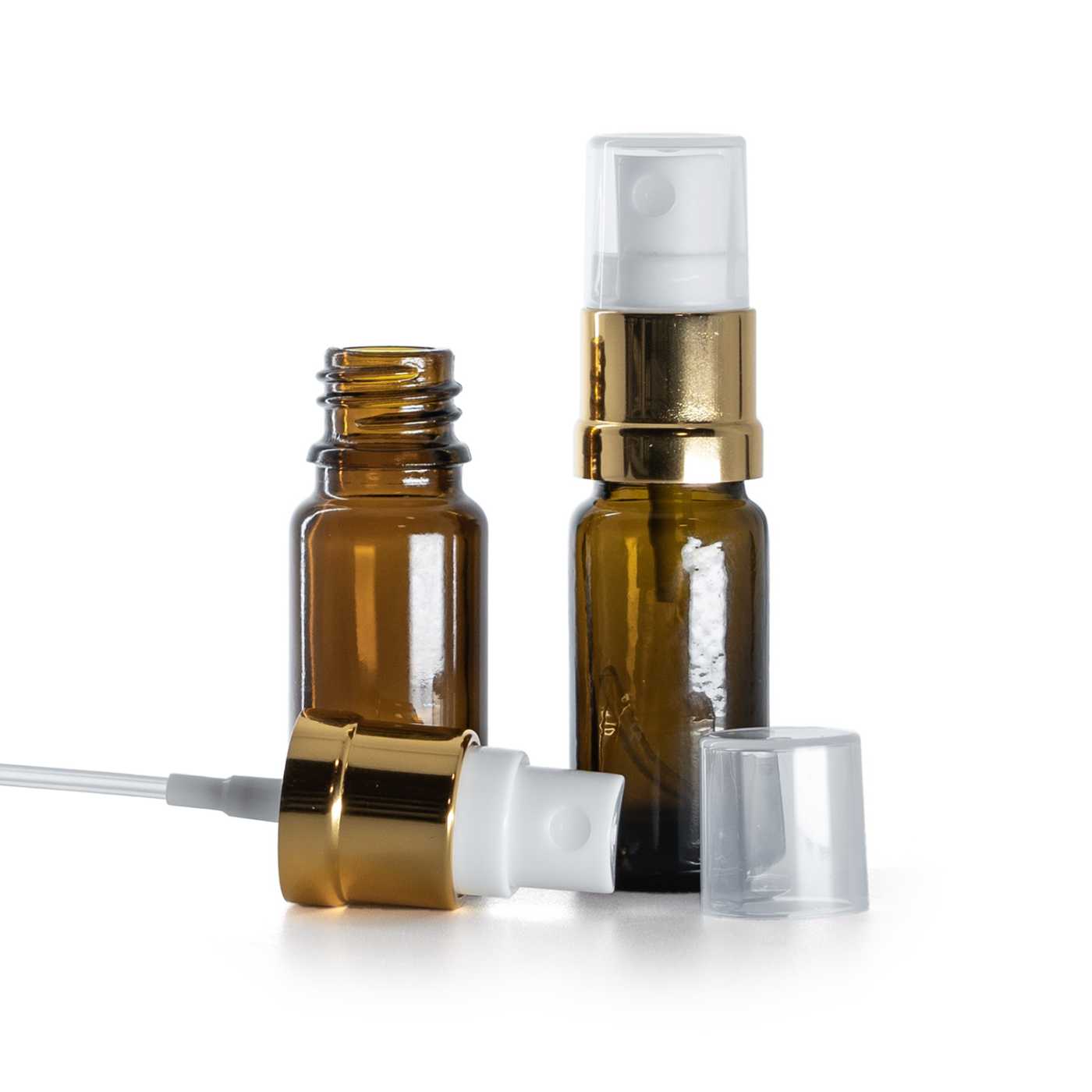 Butelka szklana apteczna typ B, wysoka, biało-złoty atomizer, 10 ml