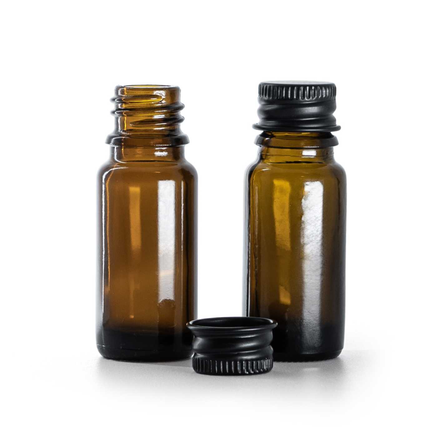 Butelka szklana apteczna typ B, wysoka, czarna nakrętka aluminiowa, 10 ml