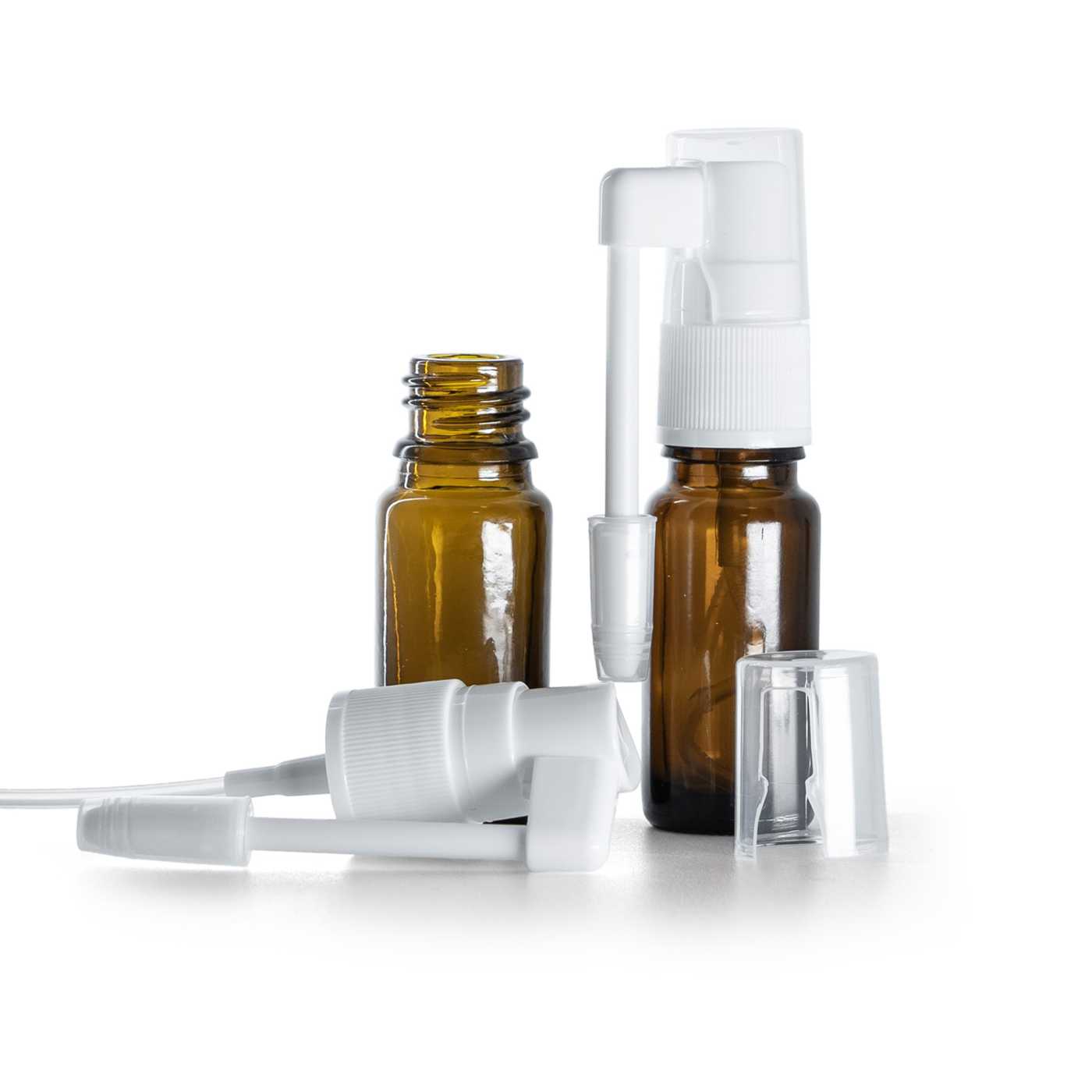 Flacon en verre ambré type B, fin, spray buccal, 10 ml