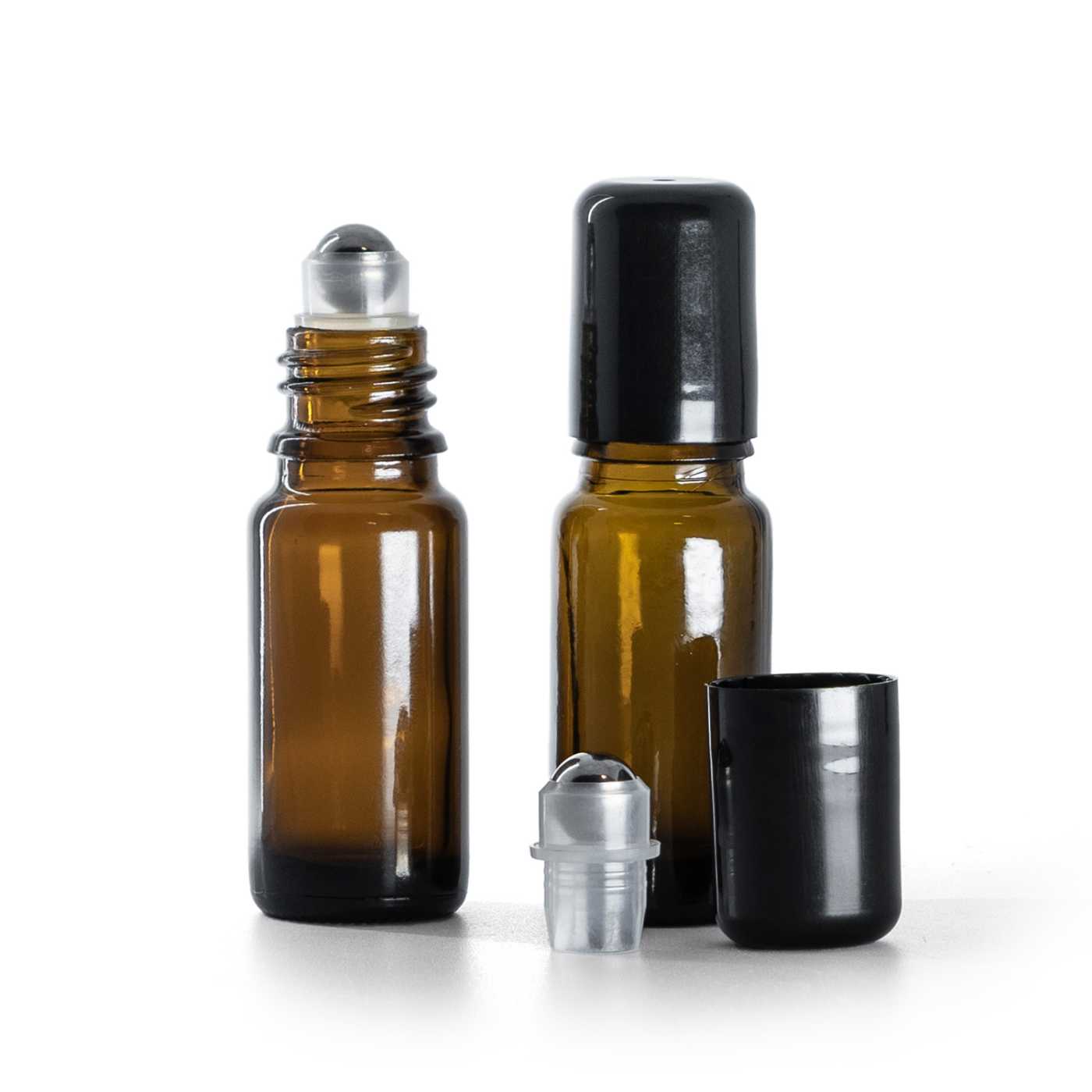Flacon en verre ambré Type B, fin, avec roll-on, 10 ml