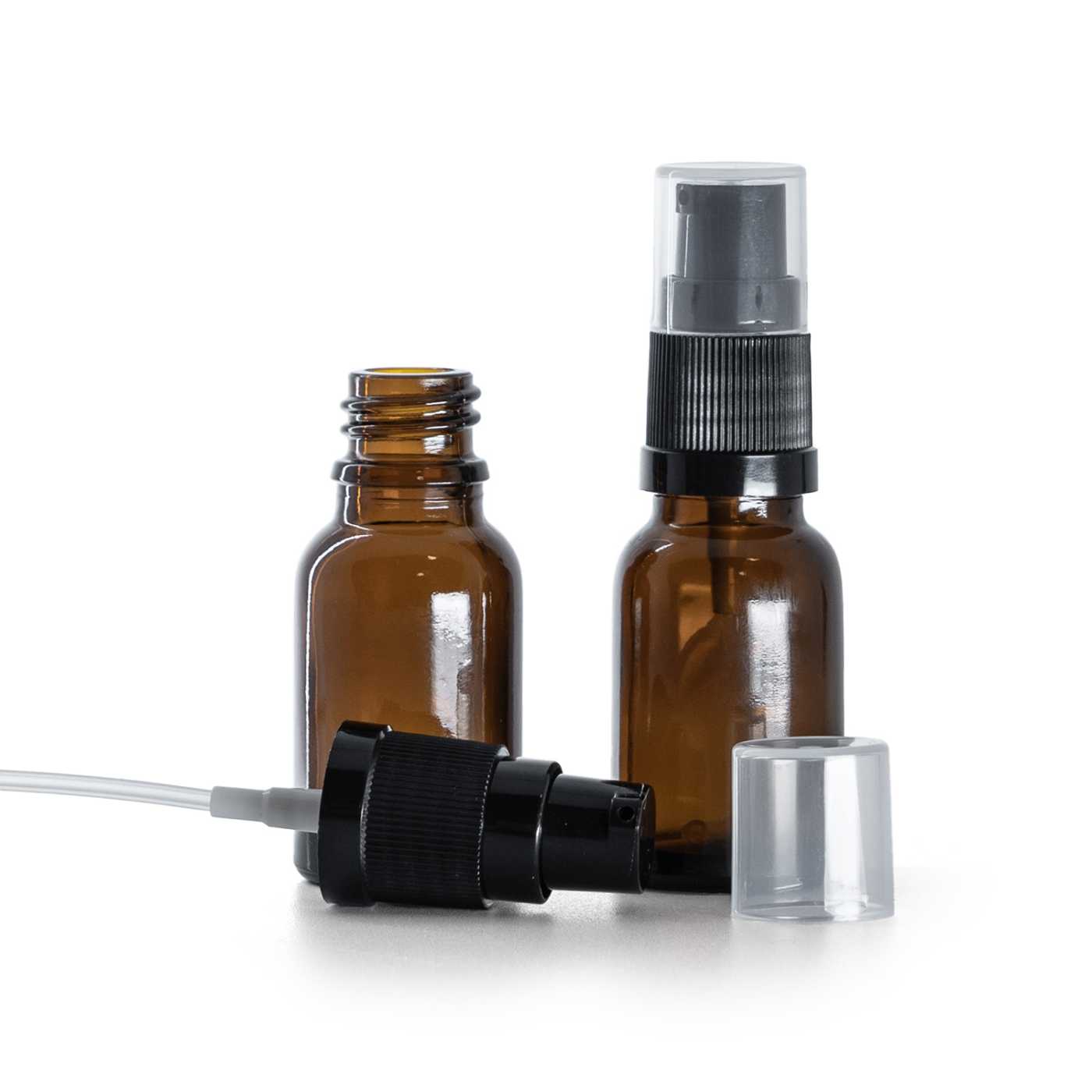 Borostyánszínű üvegpalack adagolófejes krémpumpával 15 ml