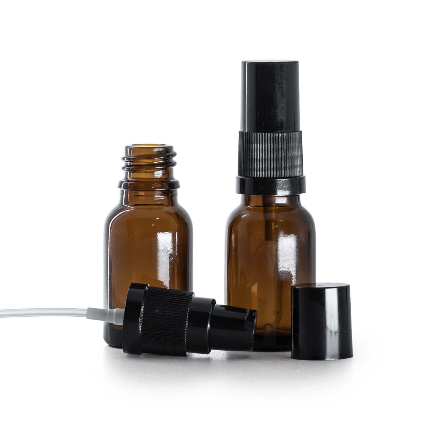 Flacon en verre ambré avec pompe crème noire, 15 ml