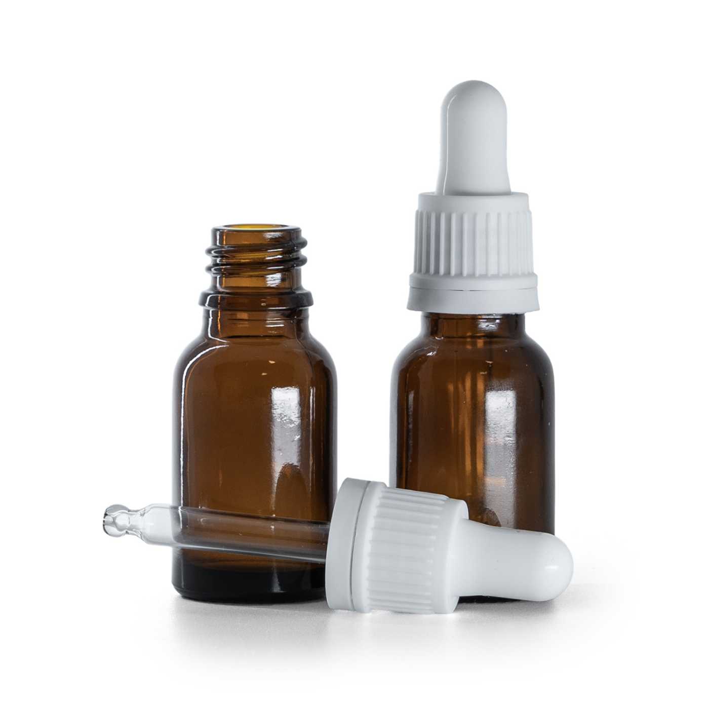 Butelka szklana, apteczna, biały kroplomierz, 15 ml