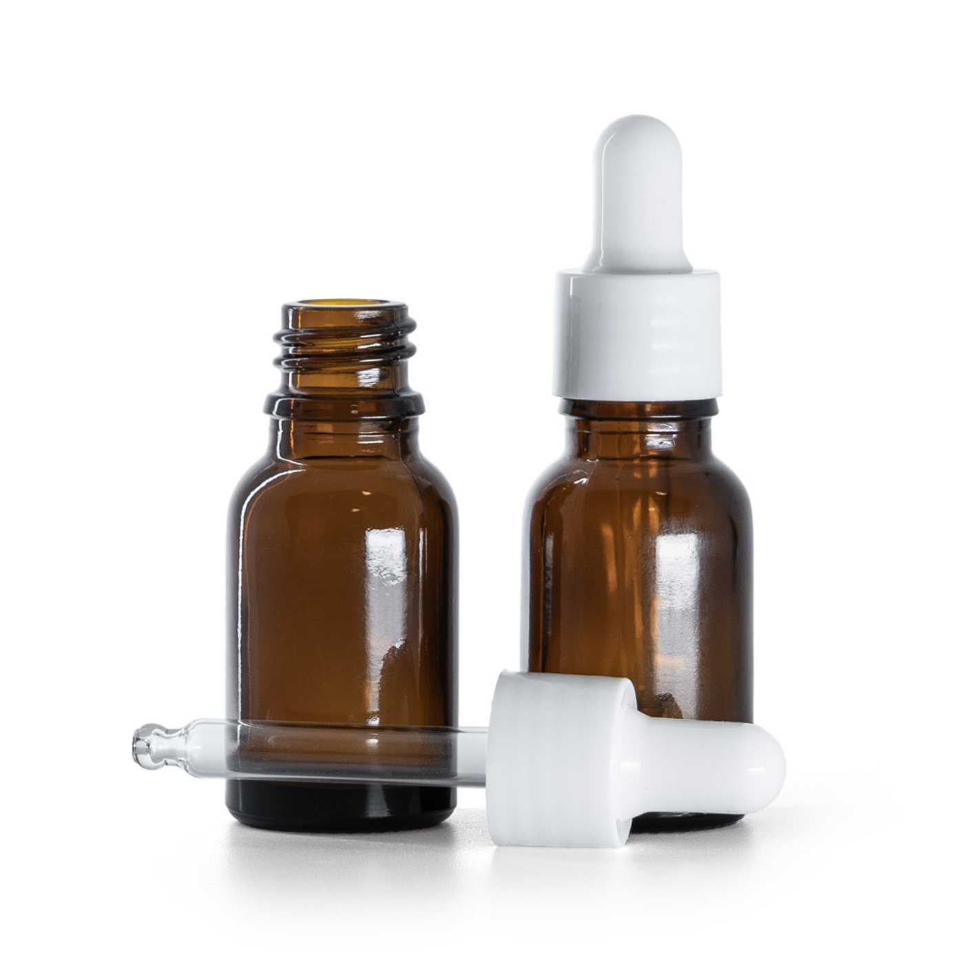 Flacon en verre ambré, pipette blanche brillante, 15 ml