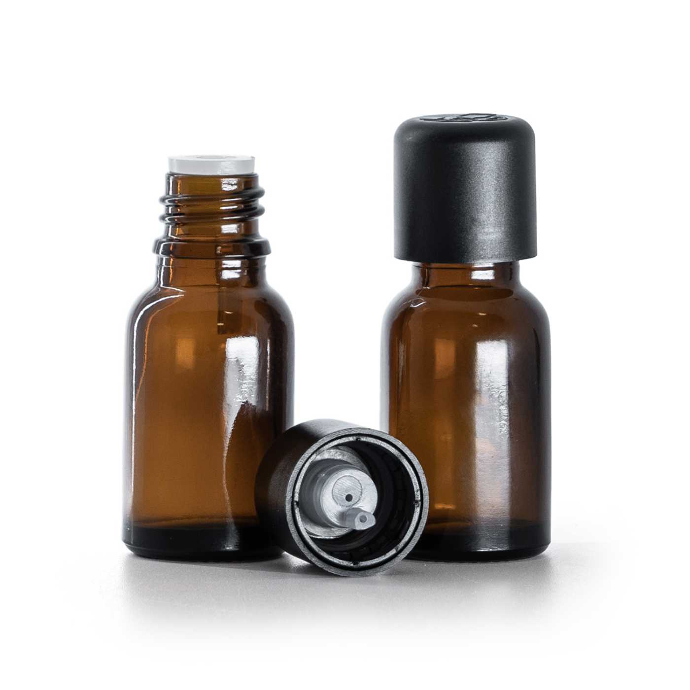 Flacon en verre ambré avec bouchon noir inviolable et compte-gouttes 15 ml
