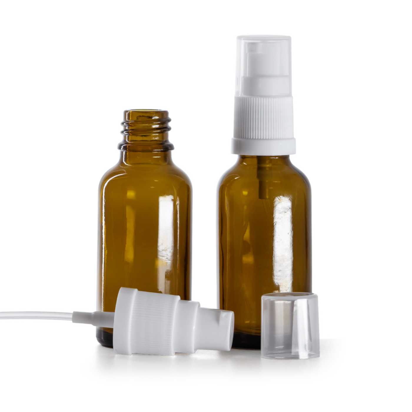 Butelka szklana, apteczna, biały dozownik, 30 ml