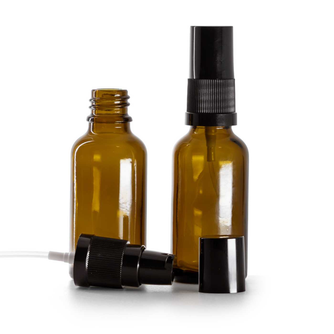 Butelka szklana apteczna, pompka do kremów z czarnym kapturkiem, 30 ml
