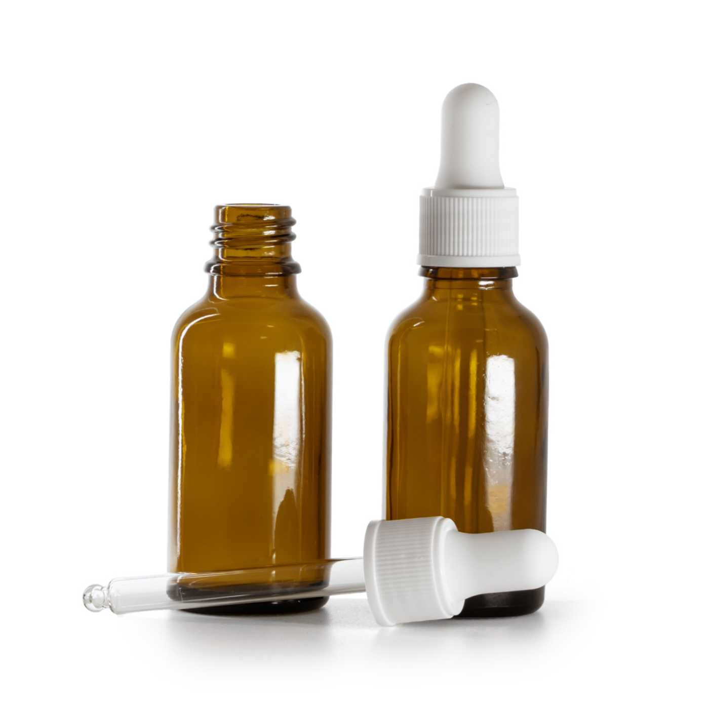 Flacon en verre ambré avec compte-gouttes blanc mat 30 ml