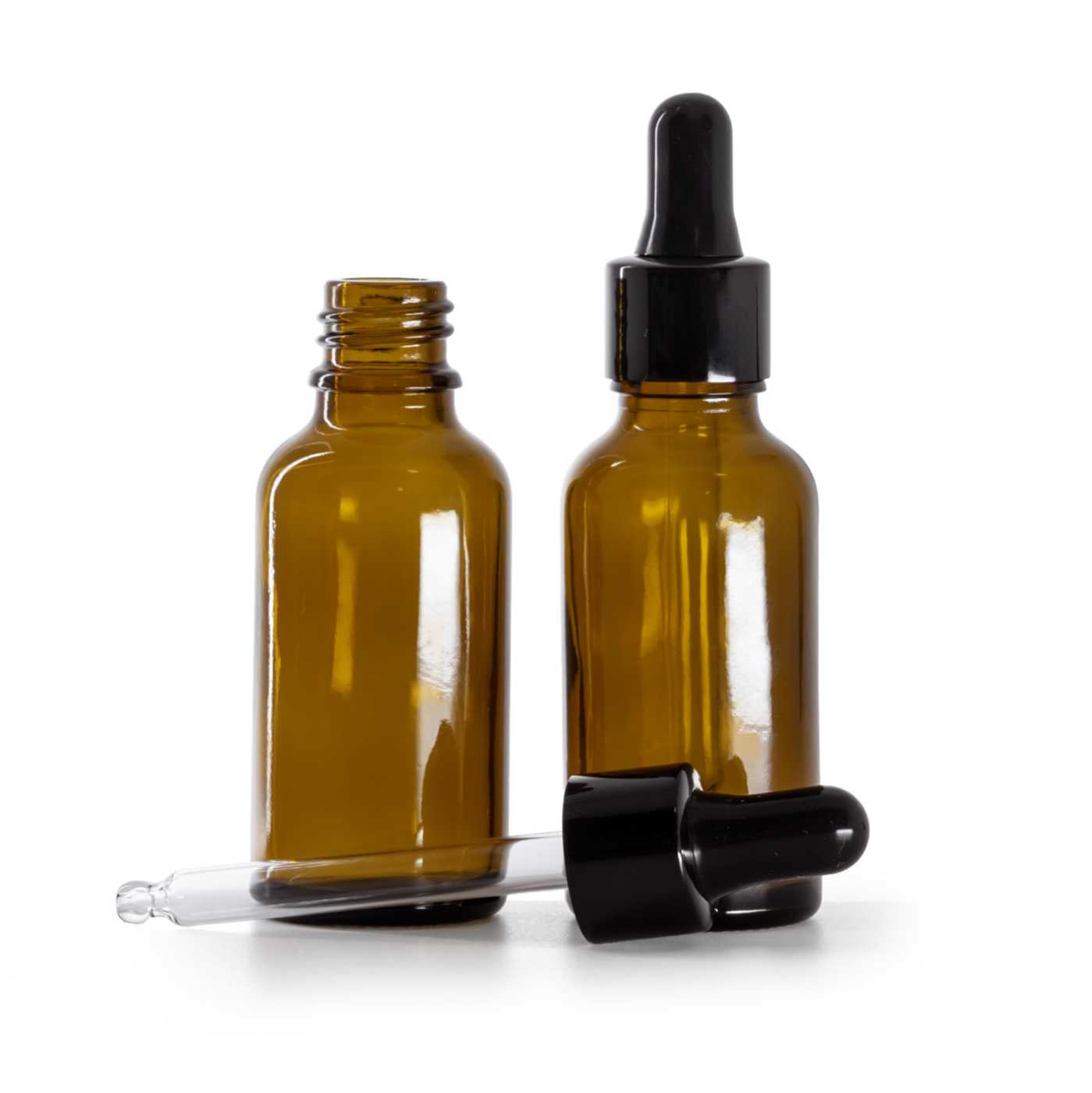 Butelka szklana apteczna, czarny błyszczący kroplomierz, 30 ml
