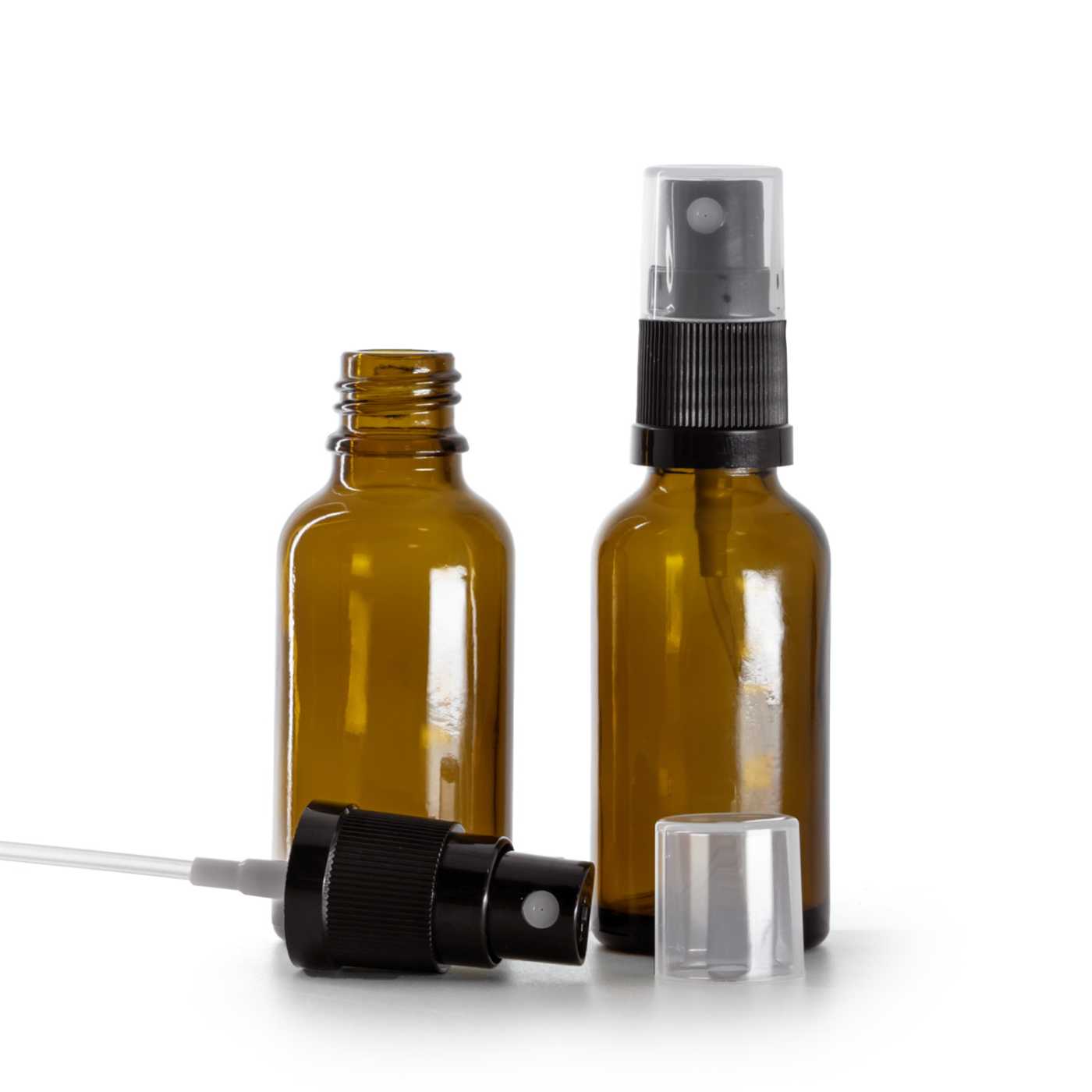 Butelka szklana apteczna, brązowa, czarny atomizer, 30 ml