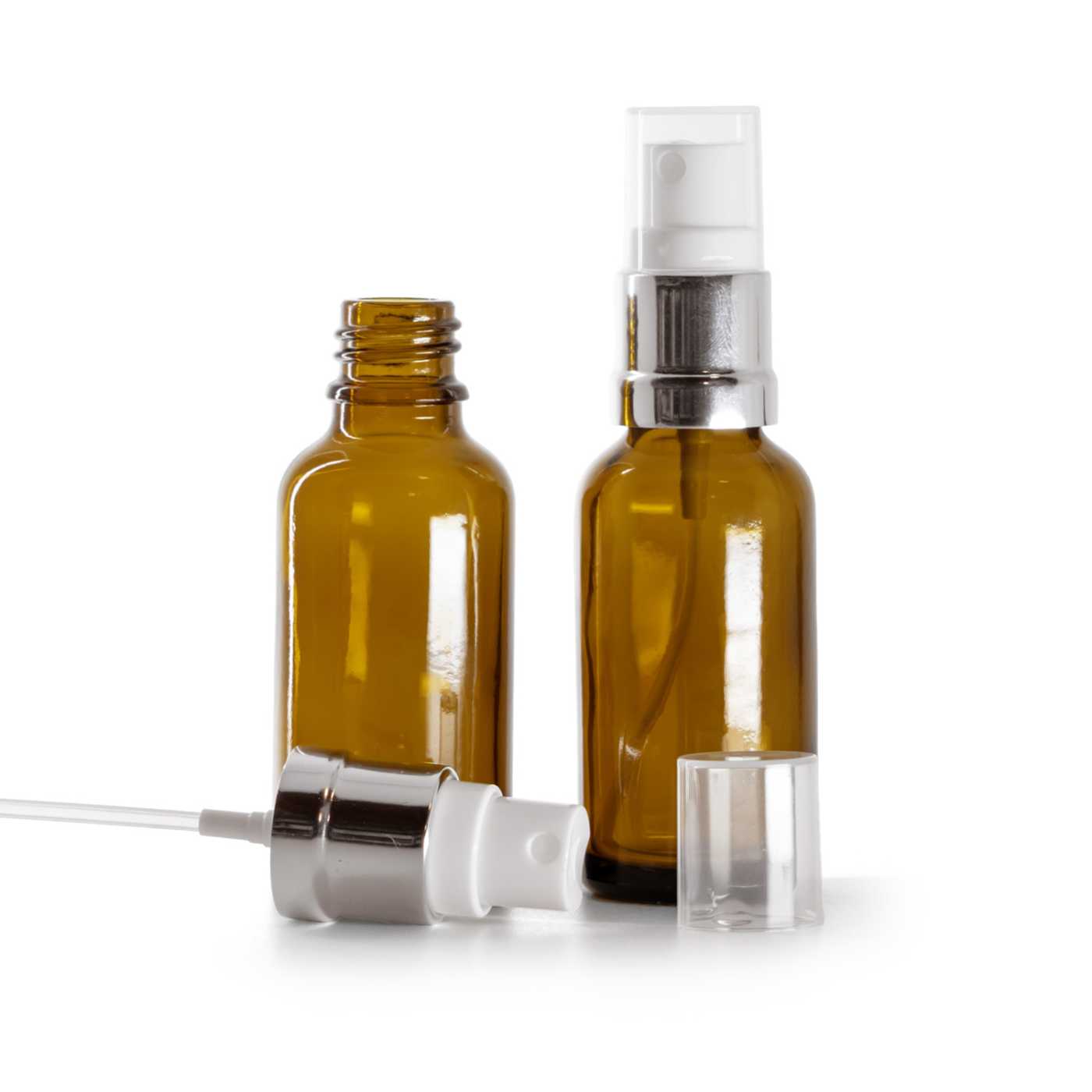 Butelka szklana, apteczna, biało-srebrny atomizer, 30 ml