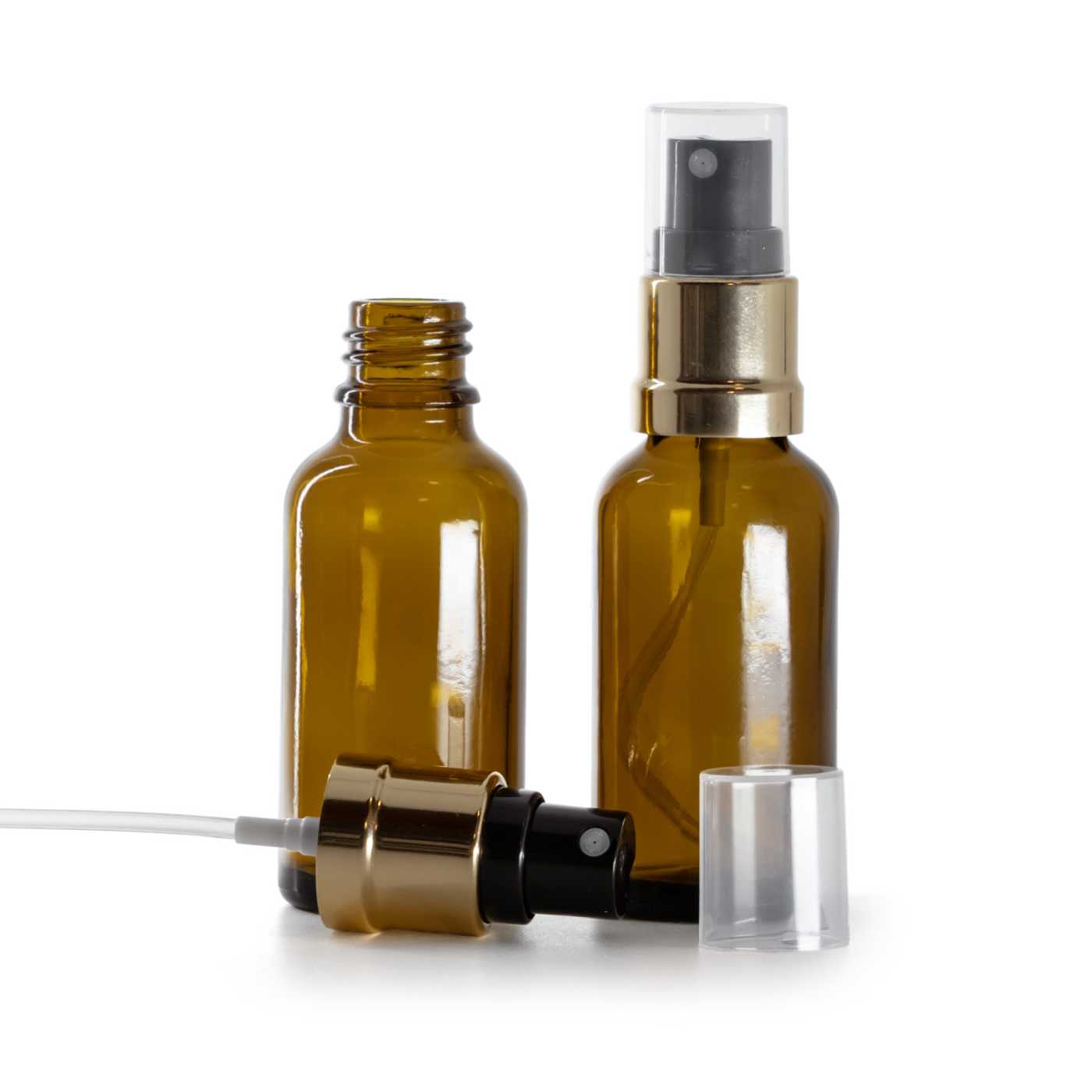 Flacon en verre ambré avec pompe spray noir et or, 30 ml