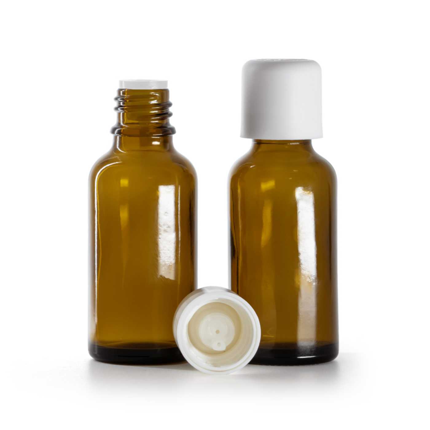Butelka szklana apteczna, biała nakrętka z zabezpieczeniem, 30 ml