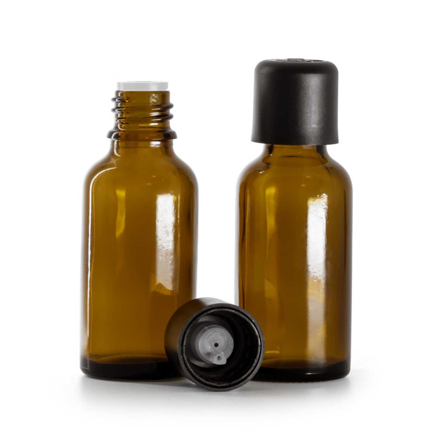 Butelka szklana apteczna, czarna nakrętka z zabezpieczeniem, 30 ml
