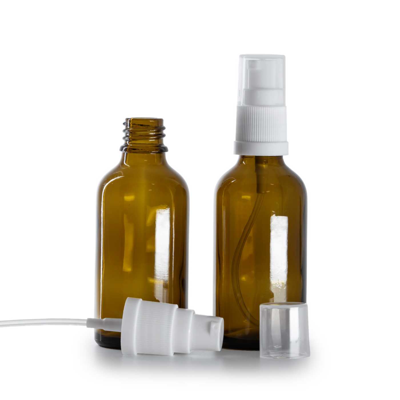 Butelka szklana, apteczna, biały dozownik, 50 ml