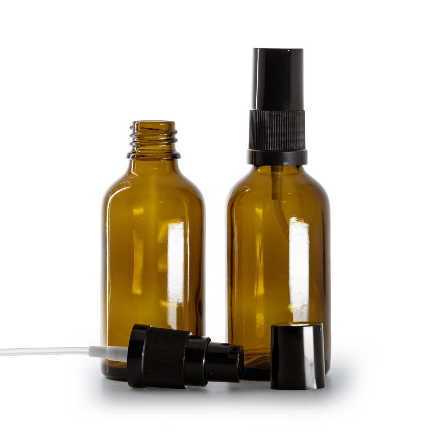 Butelka szklana apteczna, pompka do kremów z czarnym kapturkiem, 50 ml