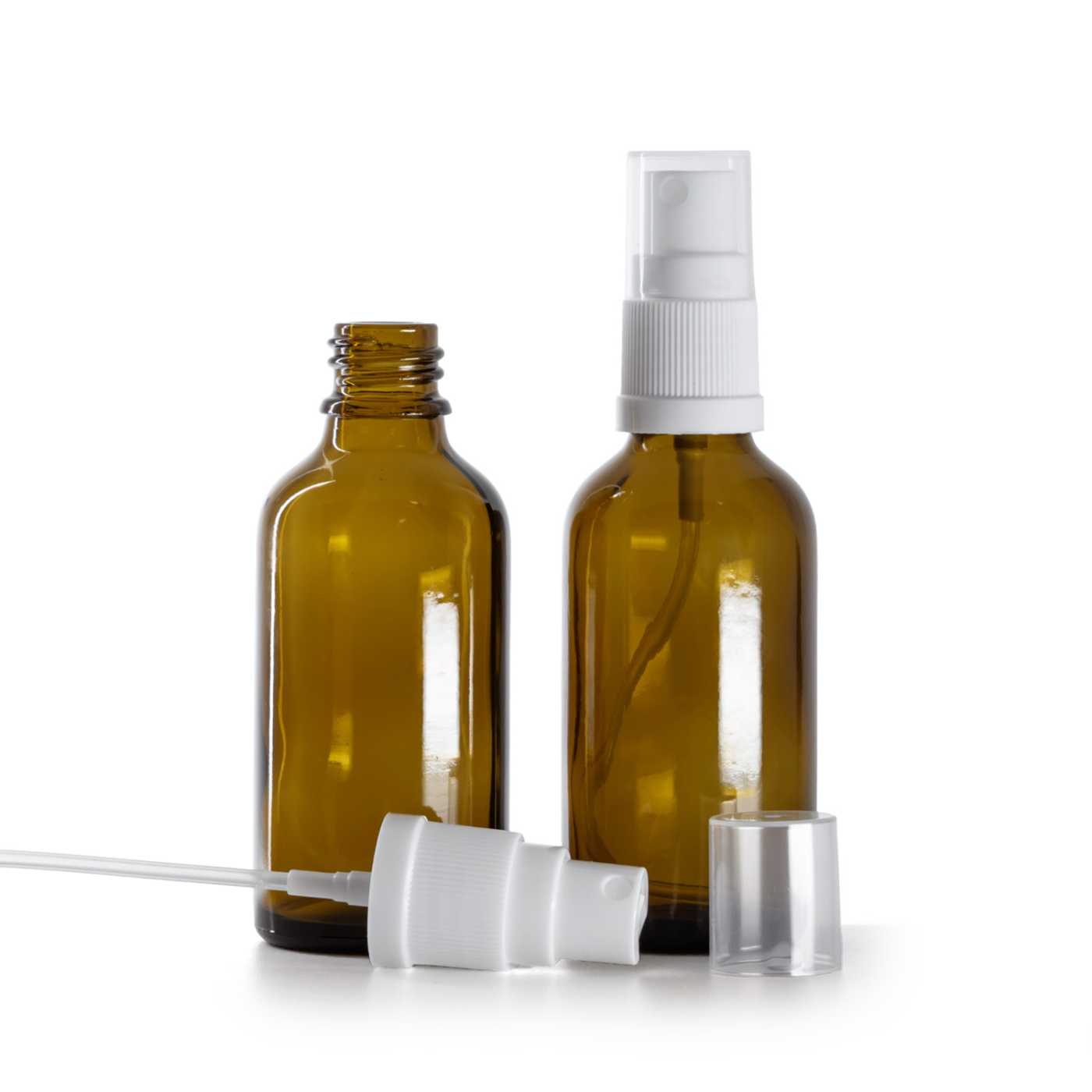 Butelka szklana apteczna, biały atomizer, 50 ml