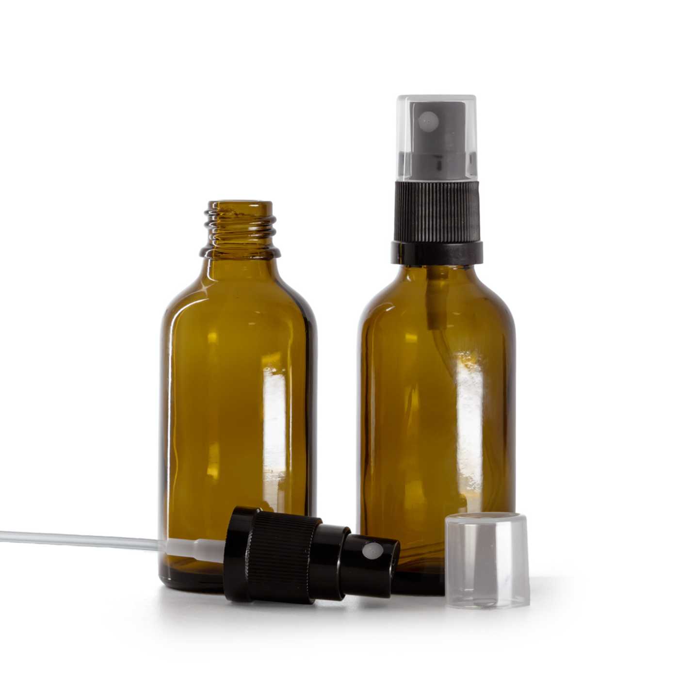 Butelka szklana apteczna, brązowa, czarny atomizer, 50 ml
