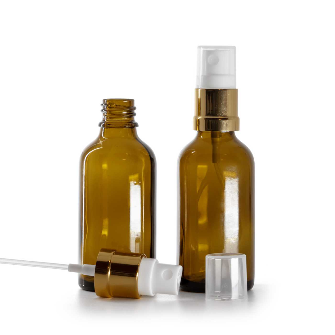 Butelka szklana, apteczna, biało-złoty atomizer, 50 ml