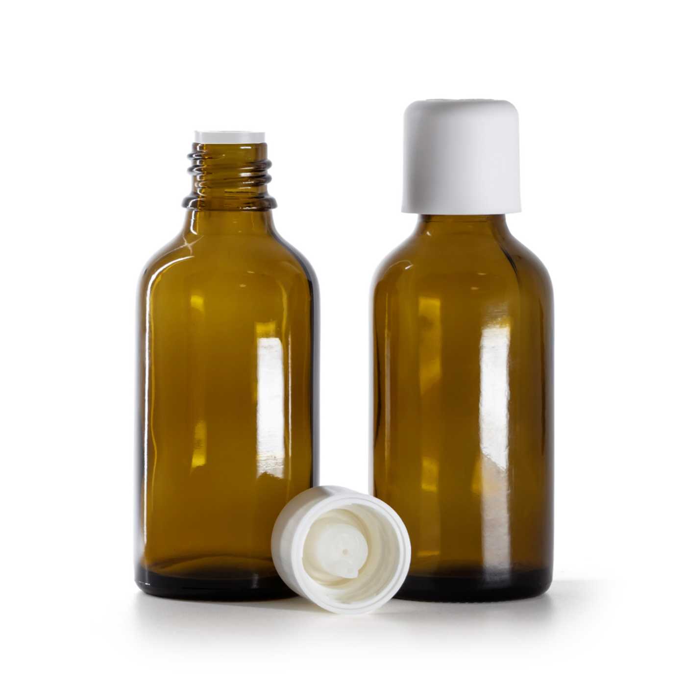 Butelka szklana apteczna, biała nakrętka z zabezpieczeniem, 50 ml