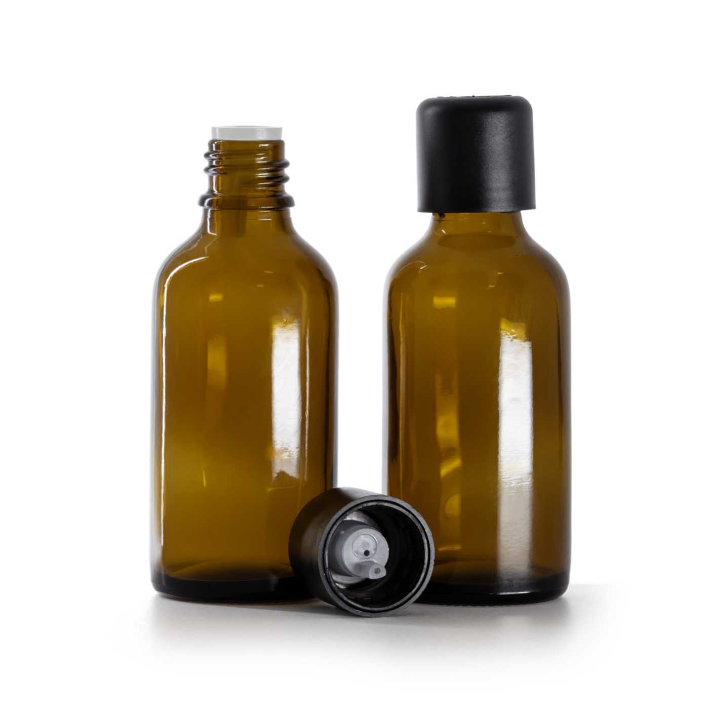 Butelka szklana apteczna, czarna nakrętka z zabezpieczeniem, 50 ml