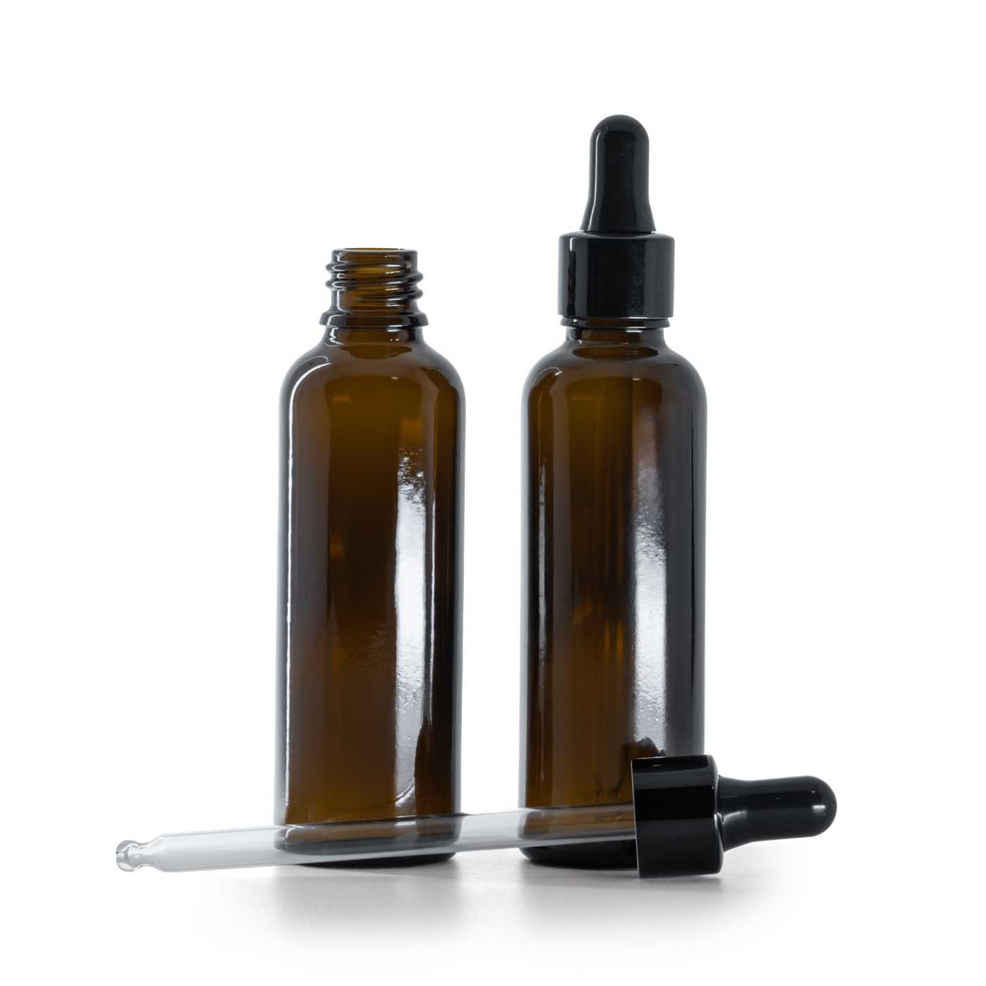 Flacon en verre ambré, fin, compte-gouttes noir brillant, 50 ml