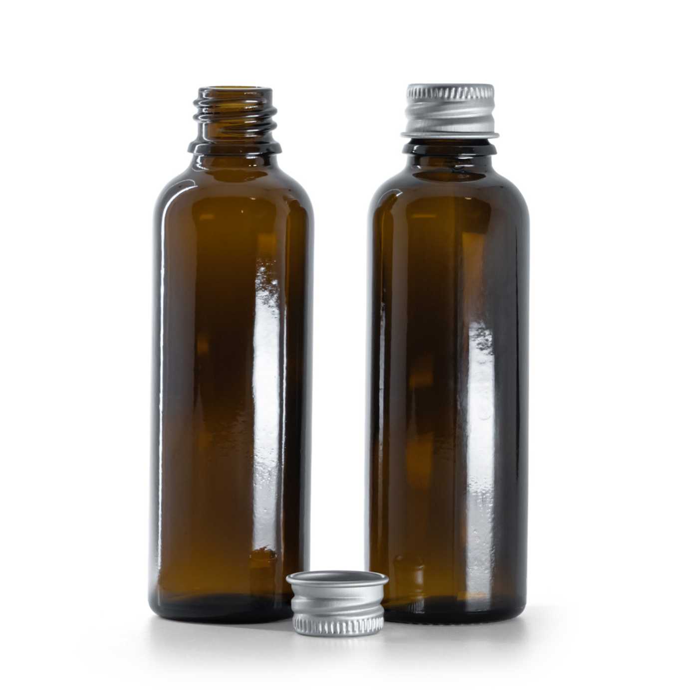 Szklana butelka apteczna, wysoka, aluminiowa nakrętka, 50 ml